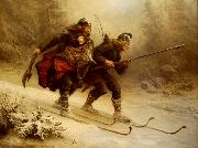 Knud Bergslien Birkebeinerne pa Ski over Fjeldet med Kongsbarnet oil painting